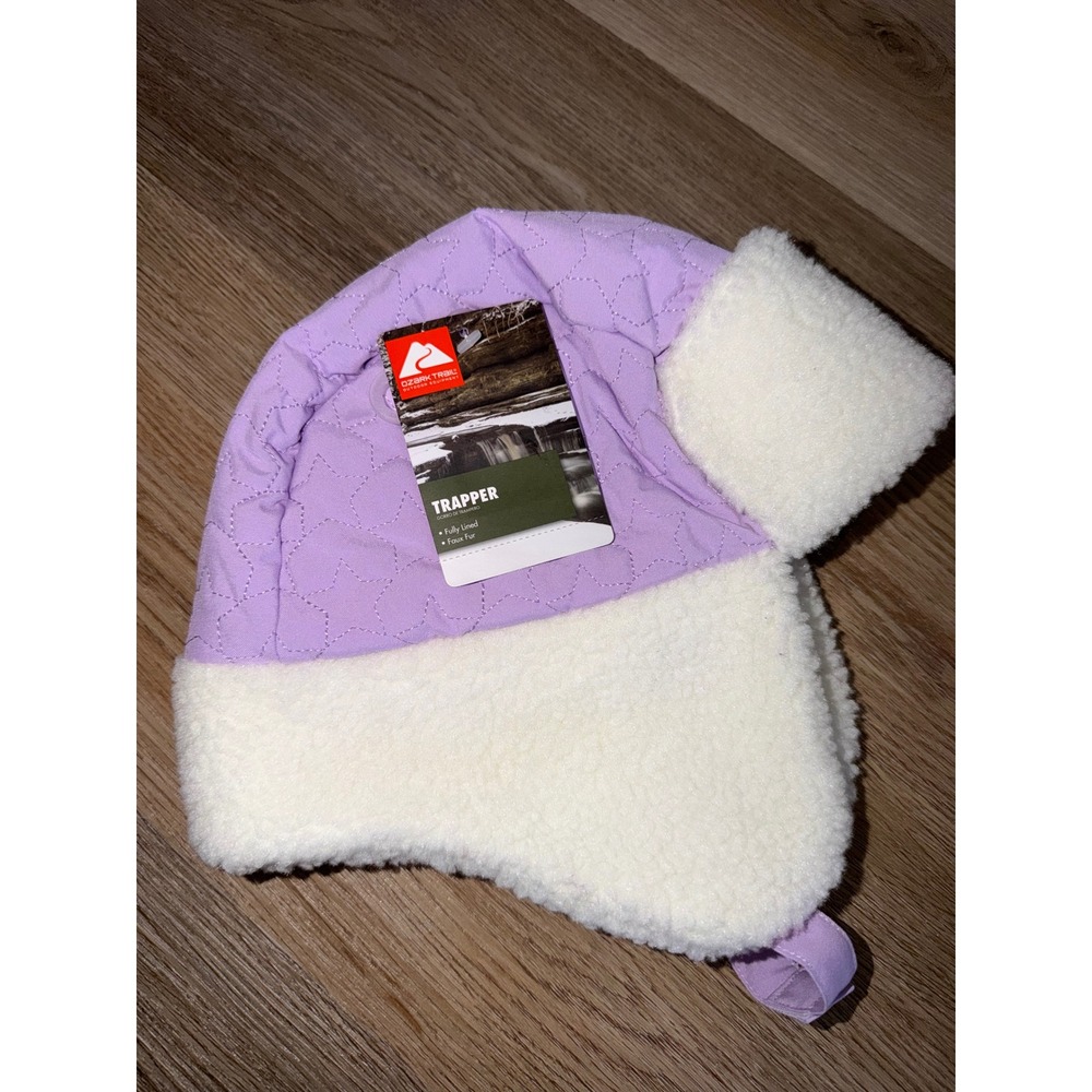 Girls Trapper Hat Purple Quilted Star Faux Fur Ear Flaps 2T-6 NEW